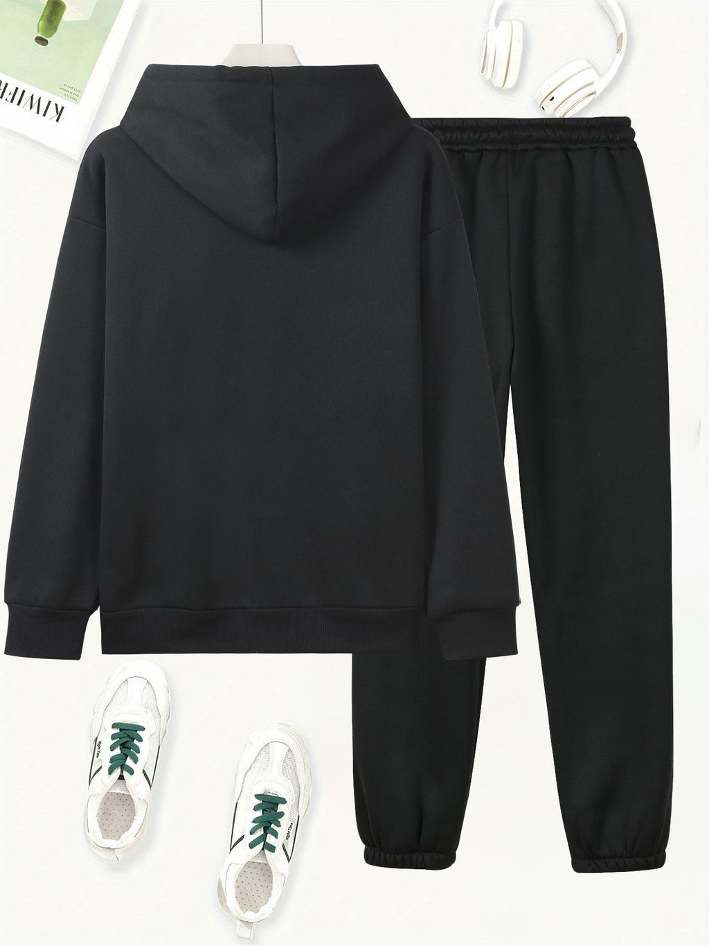 Butterfly Heart Print Hoodie And Pants Set, Casual Long Sleeve Hoodie And Jogger Set, Women'S Hooded Pocket Outfit - Black