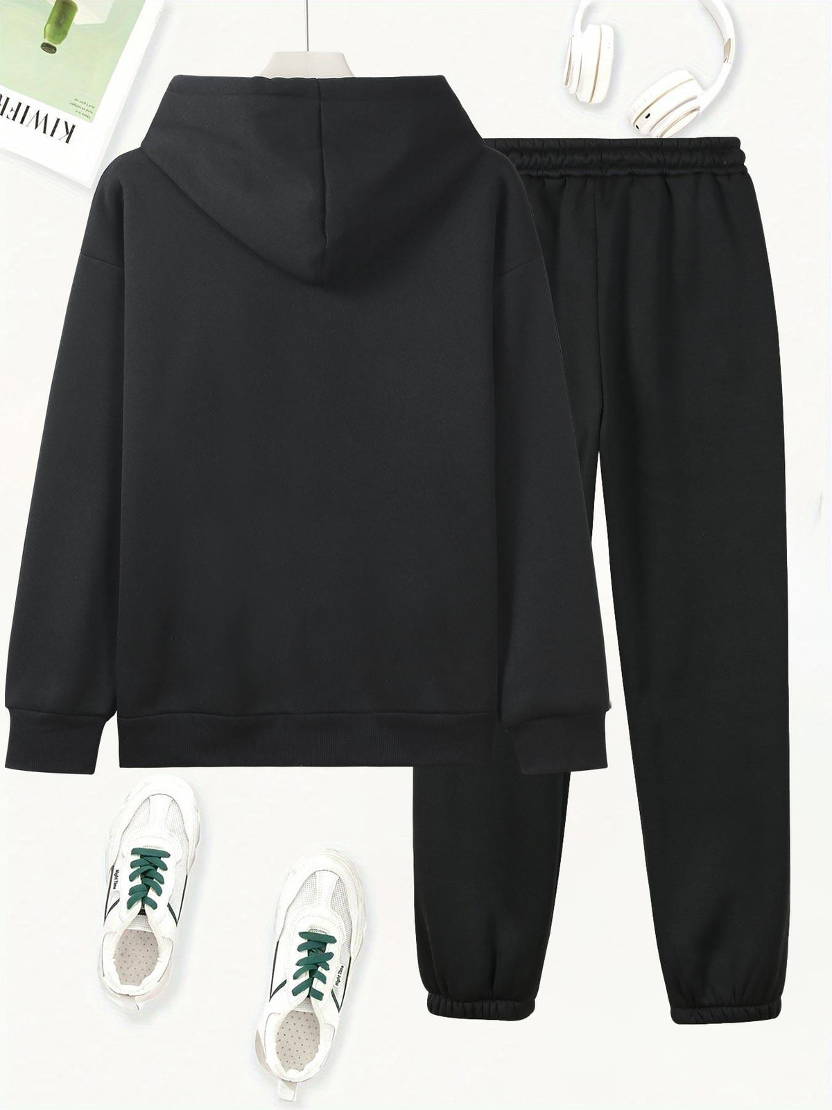 Butterfly Heart Print Hoodie And Pants Set, Casual Long Sleeve Hoodie And Jogger Set, Women'S Hooded Pocket Outfit - Black