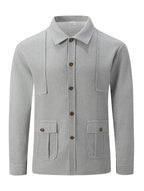 Men'S New Fall Winter Waffle Knit Shirt Jacket with Lapel, Multi-Pocket Button-Front Cargo Jacket - Grey