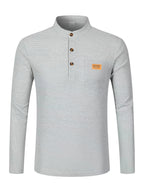 Maqiqi OBM Men's Fashion Waffle Knit Long Sleeve Henley Shirt, Stand Collar Button-Up Top with Chest Pocket and Positioned Printed LOGO, Casual Regular Fit Solid Color Spring/Autumn Daily Top - Light Grey