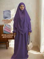 2pcs Easy Solid Abayas, Dignified Long-Sleeved Dresses, Asian Women'S Size Clothing, Elegant And Suitable for Gifting During Ramadan - Dark Violet
