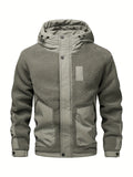 Puffy Hooded Workwear Jacket for Men New Winter Style with Color-Blocked Panels Large Pockets, Machine-Washable Quilted Lining for Warmth Casual Winter Coat - Olive