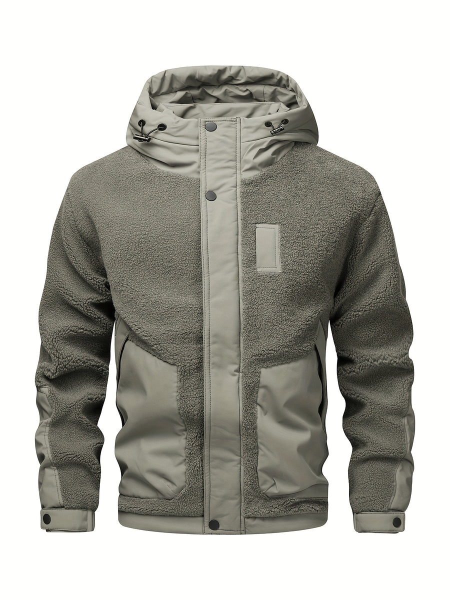 Puffy Hooded Workwear Jacket for Men New Winter Style with Color-Blocked Panels Large Pockets, Machine-Washable Quilted Lining for Warmth Casual Winter Coat - Olive