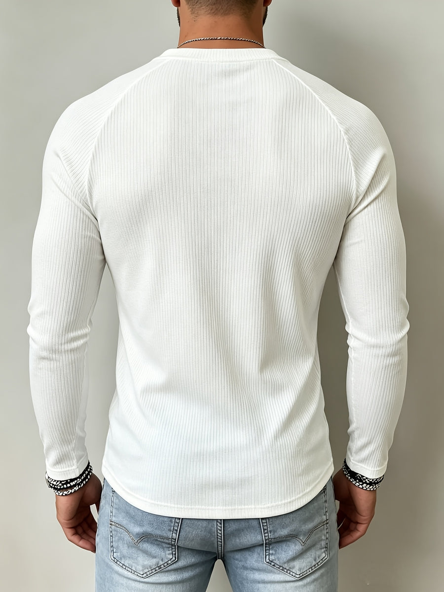 3pcs Set of New Men'S Long Sleeve Drawstring Henley Shirts, Ribbed Knit V-Neck Muscle T-Shirts, Slim Fit Stretch Fitness Tops, Casual Street Fall Winter Base Layers, Slim But Not Tight, Suitable for Commuting And Dates, Multi-Color Options - Gray+green+white