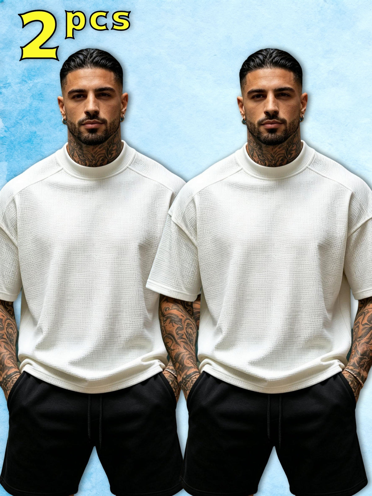 2pcs Men's Short-Sleeve T-Shirt, Loose Fit with Drop Shoulders, Trendy, Soft, Skin-Friendly, Refreshing, Durable, Casual, Lightweight, Versatile for Sports, Spring/Summer Streetwear, Commuting, Daily Essentials - Mixed Color 3