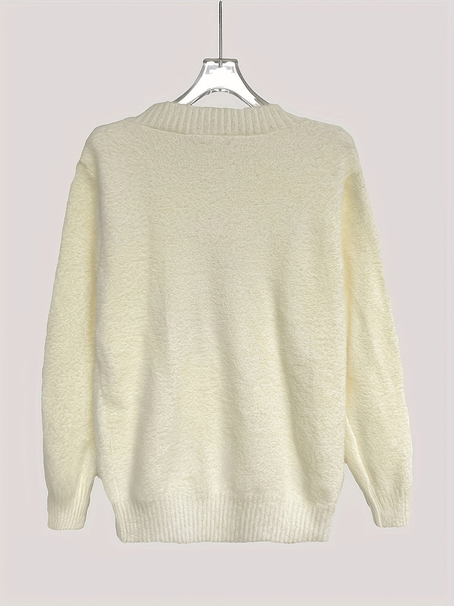 Christmas Autumn Winter High Quality Sweater Women'S Embroidery Long Sleeve Thickened Pullover Base - Apricot