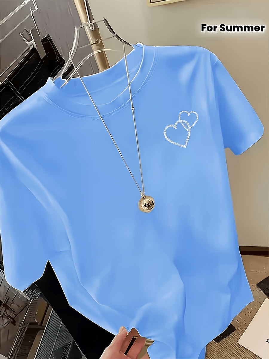 Women'S Blended T-Shirt – Classic Fit, Soft And Breathable, Casual Wear, Timeless Round Neck Design, Versatile for Various Outfits, Stretchy And Comfortable, Machine Washable - Blue