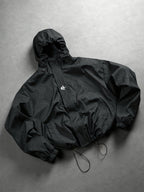 Men'S Spring Autumn Bomber Jacket with Drawstring Hood And Zipper Cardigan, Drawstring Hem Thin Jacket Casual Trendy Outerwear - Black