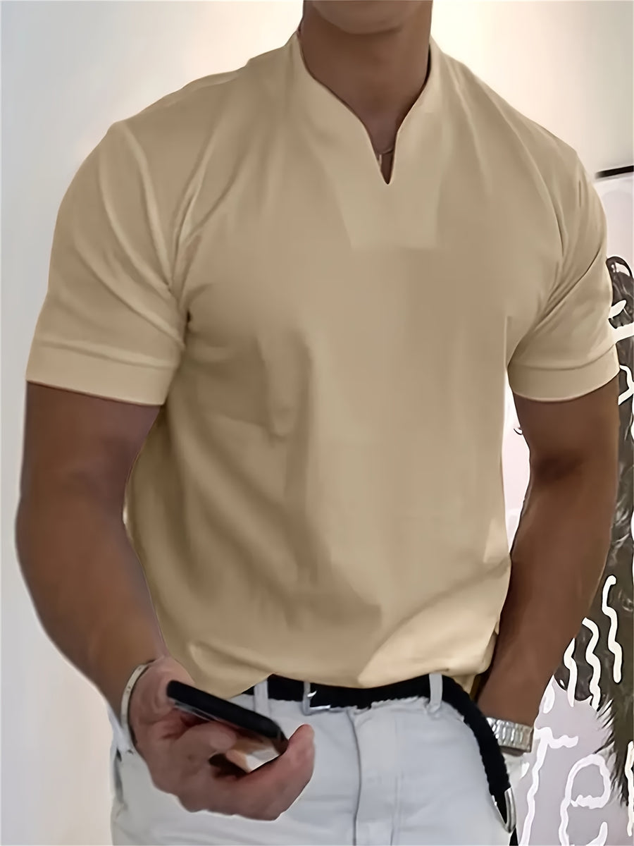 A 2026 New Style Men'S Summer Casual Sports V-Neck T-Shirt, Featuring a Street Fashion V-Neck Design, a Lightweight And Breathable Training Shirt for Exercise And Fitness, Suitable As a Base Layer for Daily Wear - Khaki