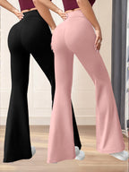 New Autumn Women's Clothing from Europe and America, NEW YORK & BROOKLYN Letter Print, Daily Casual Wear, Two-Pack of Comfortable Slim-Fit Stretch Tapered Straight-Leg Pants with Drawstring Waistband - Black+Pink