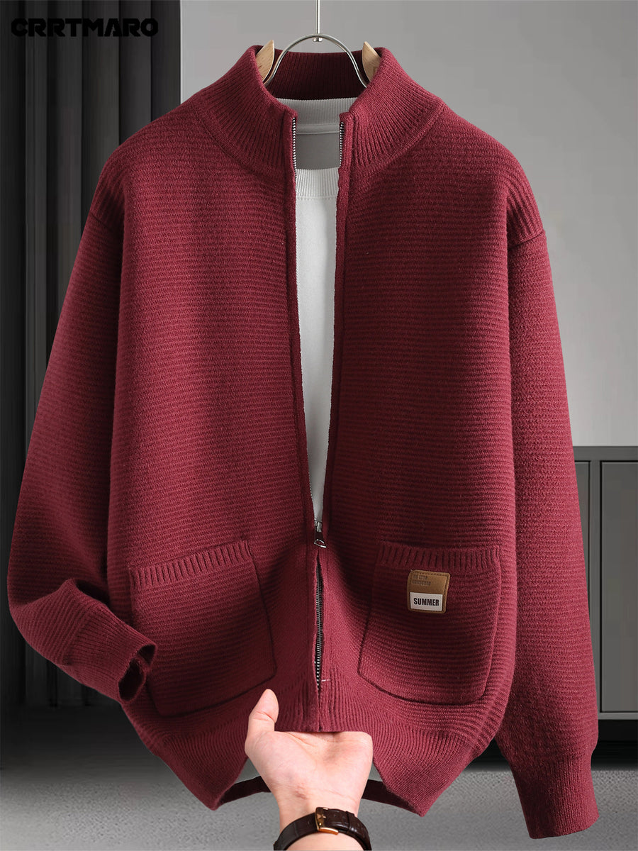 CRRTMARO Men's Warm Sweater - Solid Color Round Neck Pullover, Casual Winter Sweater Suitable for Fall & Winter, Warm Long Sleeve Sweater for Office, Layering, Daily Wear, Versatile Wardrobe Essential - Red