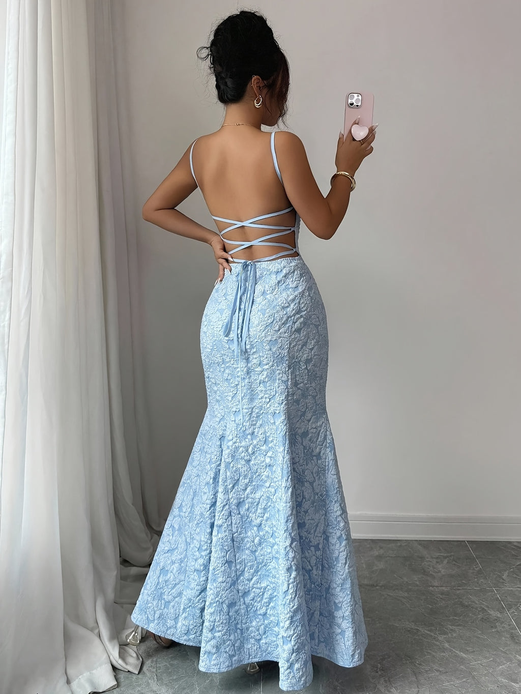 Elegant Women's Back-Tie Mermaid Backless Slim Suspender Dress - Blue