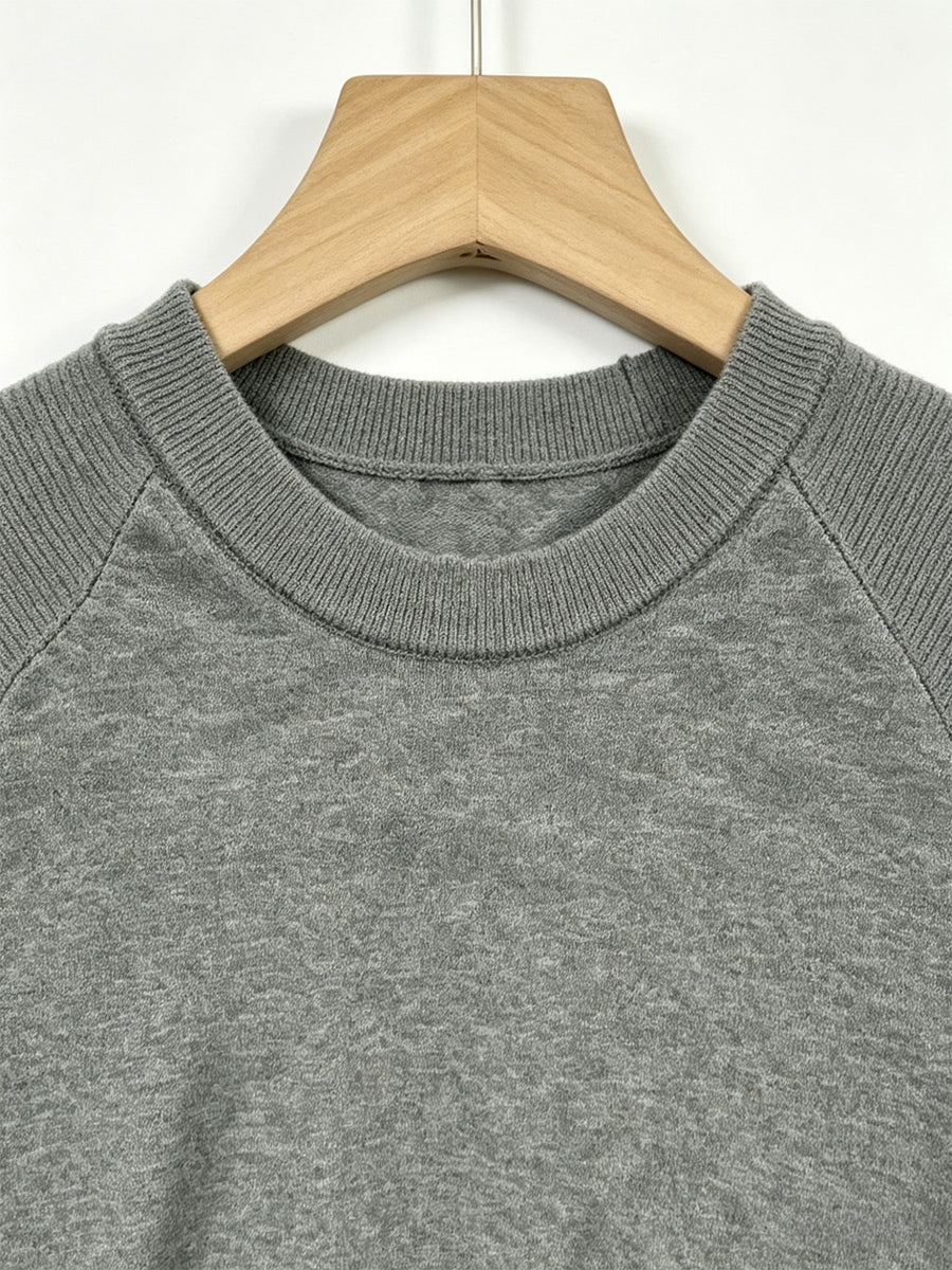 Shoulder-Yoke Round Neck Short Sleeve Knit Sweater Men'S Casual Thin Breathable Slim Fit Half Sleeve Top Daily Basic Print T-Shirt - Grey