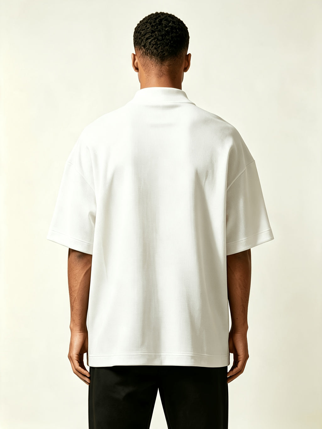 Men's Waffle Knit T-Shirt 2pcs Set - Short-Sleeve Half-Turtleneck Base Layer & Outerwear, Loose Fit Round Neck Suitable for Summer, Machine Washable Solid Color Casual Shirts for Layering, Layered Outfits - Black+Light White