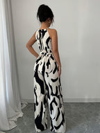 Fashion Women'S Printed Fabric Ruffled Jumpsuit, with Halter Neck, Elegant for Holiday And Daily Wear - Mixed colors
