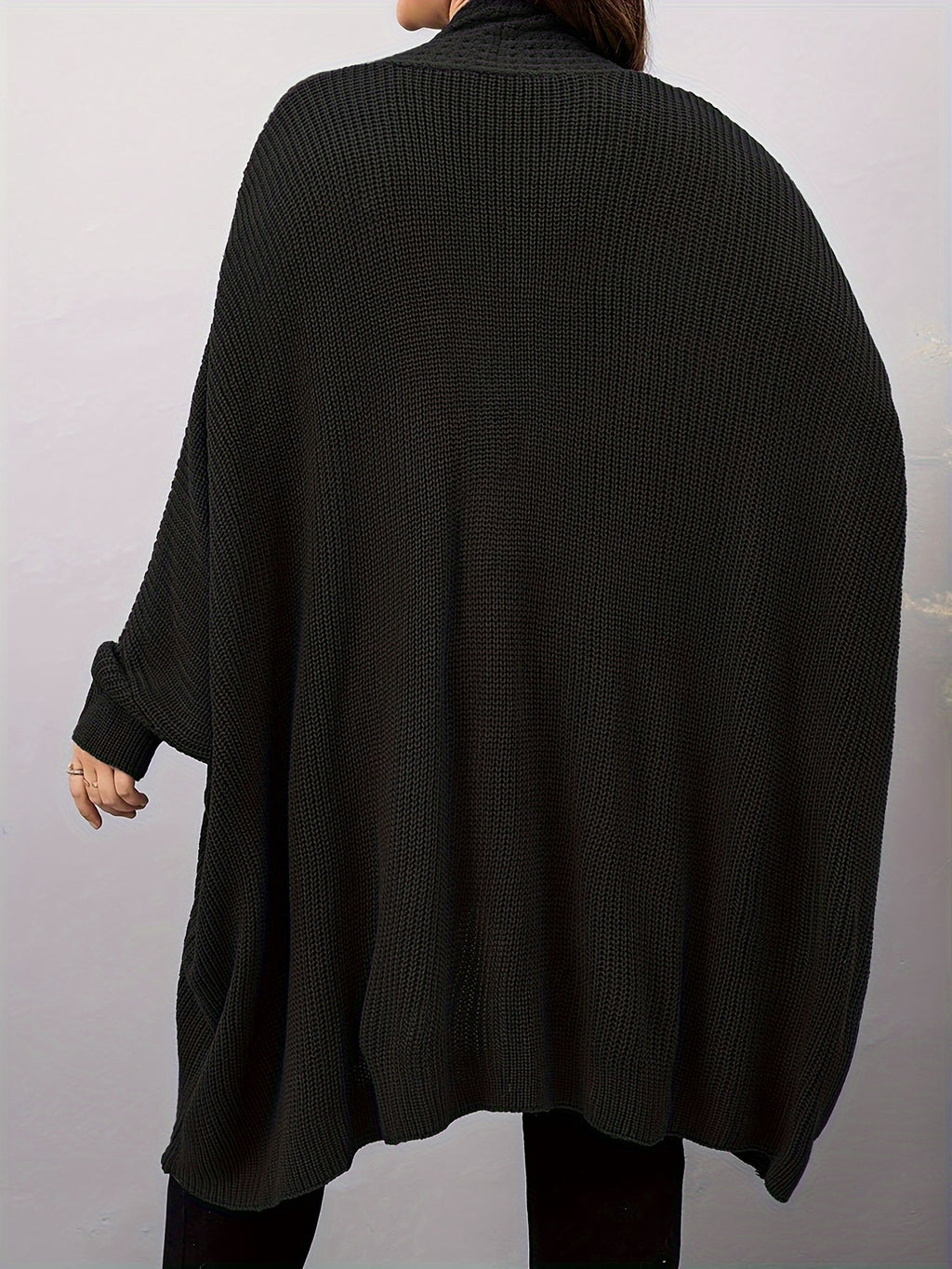 Plus Size, Plus Size Women's Batwing Sleeve Solid Open Front Cardigan - Black