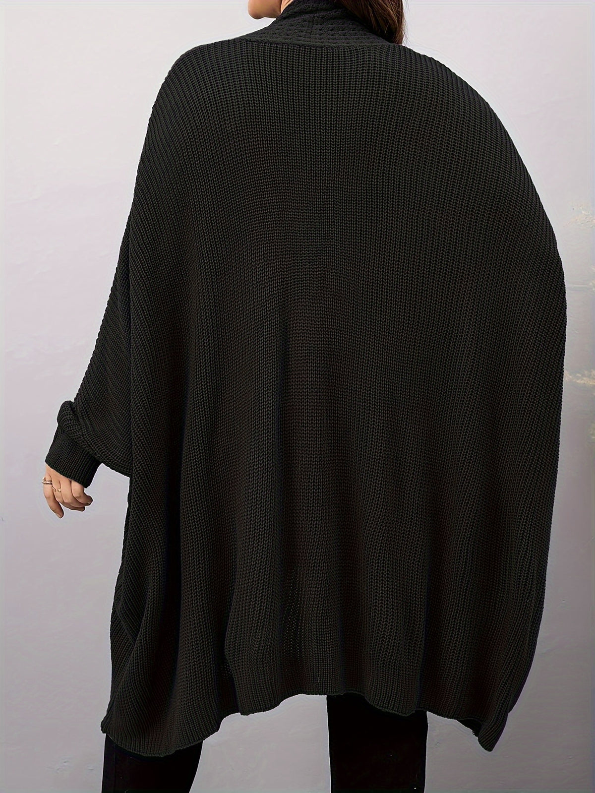 Plus Size, Plus Size Women's Batwing Sleeve Solid Open Front Cardigan - Black