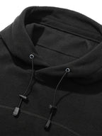 Men's Polar Fleece Tactical Hoodie, Long Sleeve Pullover Hooded Sweatshirt with Multi Zipper Pockets, Casual Outdoor Warm Hooded Top for Daily Hiking Travel - Black