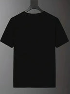 Handwritten Style Letter A Print T-Shirt, Minimalist Line Short Sleeve - Black