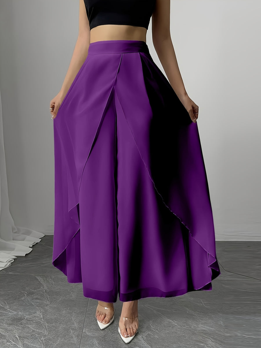 Women's Wide-Leg Pants, Simple Loose Long Pants, Flowing and Lightweight, Casual Elegant Style - Purple