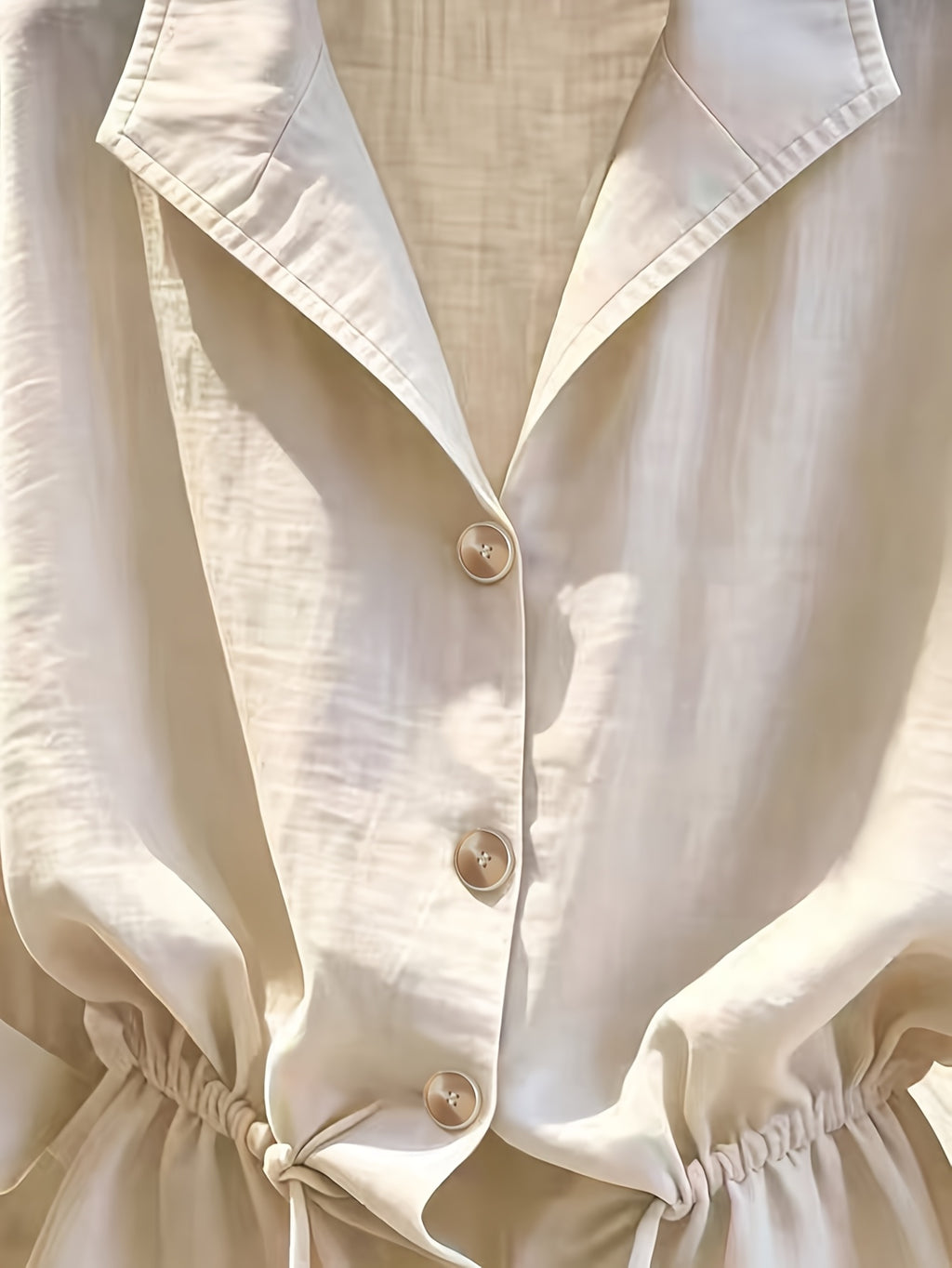 New Women'S Loose Casual Drawstring Long Sleeve Shirt - Apricot