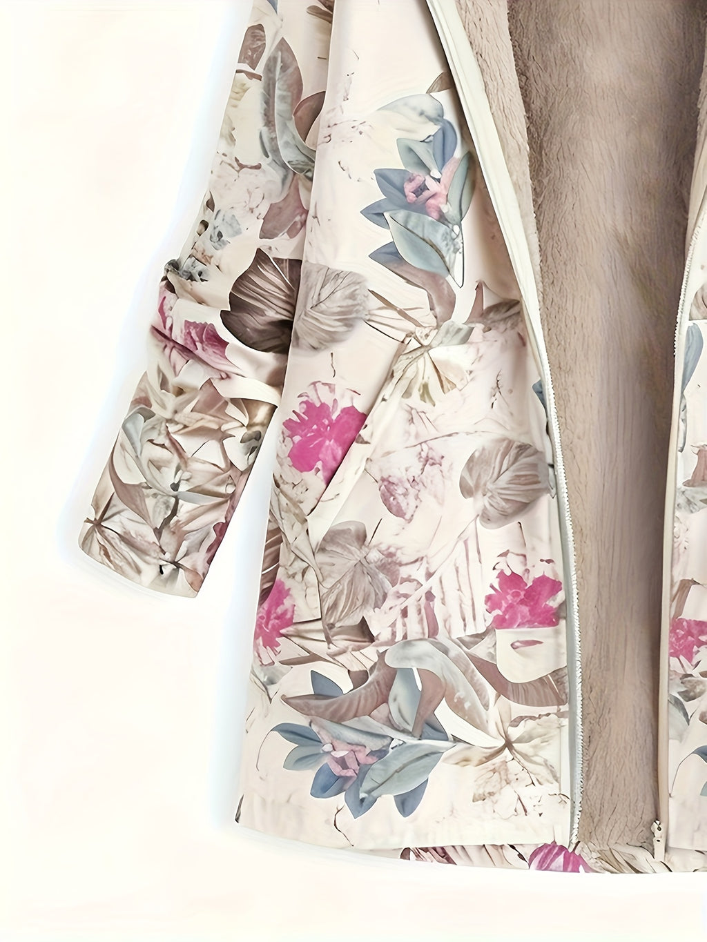 Women'S Fashion Winter Hooded Long Sleeve Zipper Floral Print Jacket Coat - Multicolor