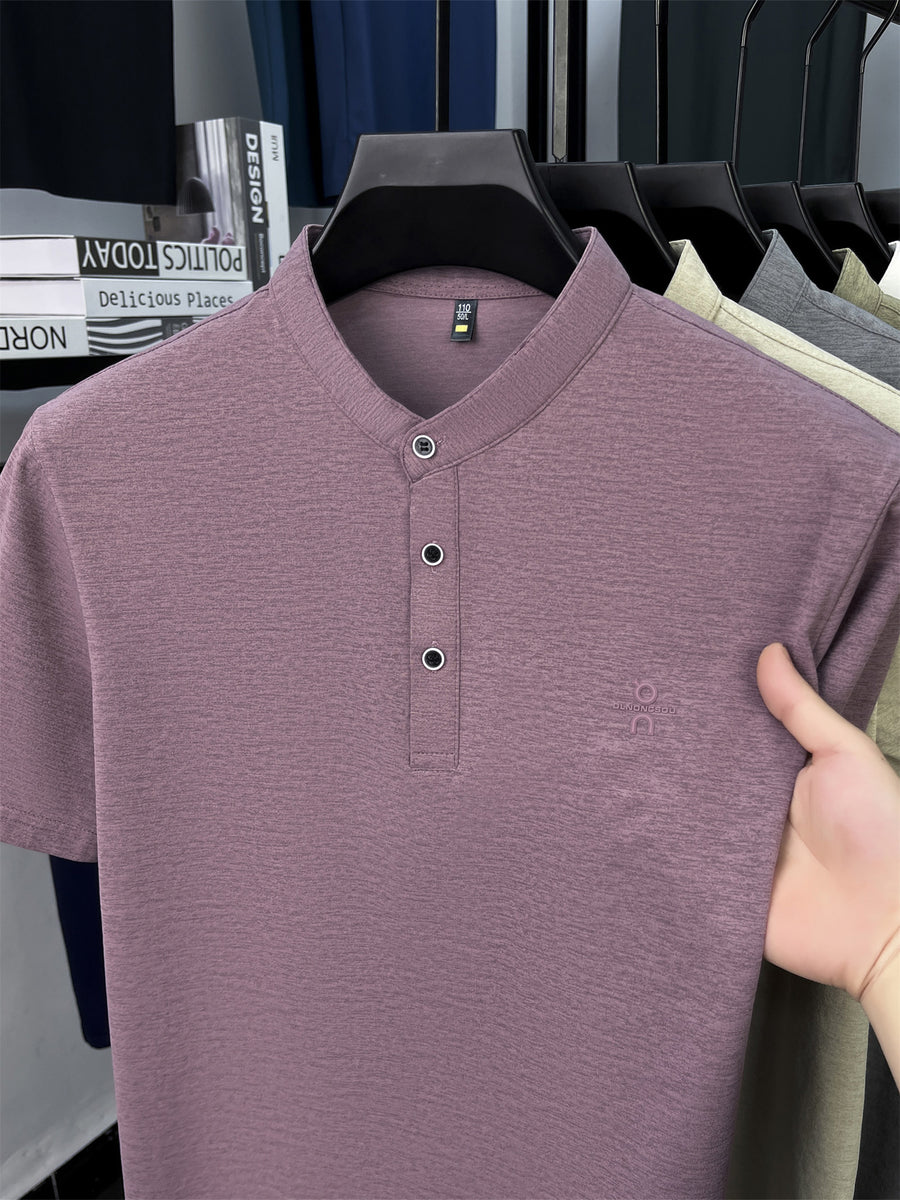 [Pearson OBM] Men'S T-Shirt New Short Sleeve Polo Shirt Stand-Up Collar Easy Business Casual Premium Top Dongli - Light Purple