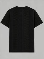 Men'S Round Neck Textured Fabric Short Sleeve T-Shirt, Suitable for Summer Casual Sports - Black