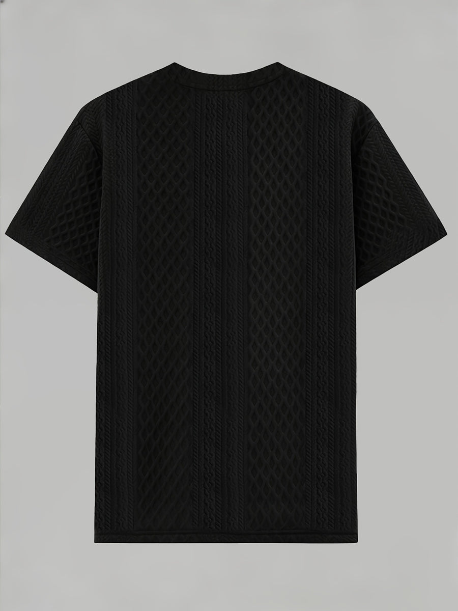 Men'S Round Neck Textured Fabric Short Sleeve T-Shirt, Suitable for Summer Casual Sports - Black