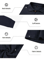 Autumn/Winter New Arrival: 1pc Men's Twisted Cable Vertical Stripe Knit Long-Sleeve Polo Shirt, Three-Dimensional Jacquard Texture, Classic Lapel, Vintage Brown Wood Grain Three-Button, Stretchy Soft Knitted Fabric, Solid Color Minimalist Top - Navy Color