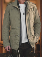 Men'S Versatile Cargo Jacket, Spring Autumn Thin Stand-Up Collar Shoulder Epaulette Multi-Pocket Coat, Casual Commute Men'S Wear, Casual Athletic Versatile Jacket, Perfect Gift for Daily Outing, Halloween Christmas Valentine'S Day Ideal Gift - Green