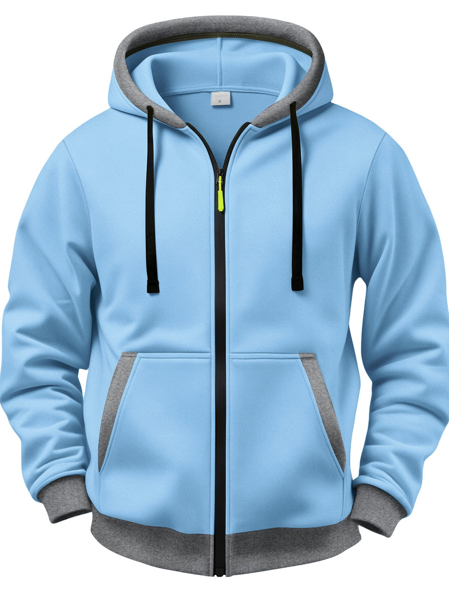 5pcs Set of Color-Blocked Full-Zip Hooded Cardigans, Easy Layered Thick RUN Inspirational English Short Sentence Small Print Loose Drawstring Casual Long Sleeve Jacket - Black + Pink + Sky Blue + Khaki + Dark Gray