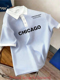Print Design - Not Textured Men'S Striped Letter Print Casual Versatile Commute Short-Sleeve Polo Shirt - Multicolor A