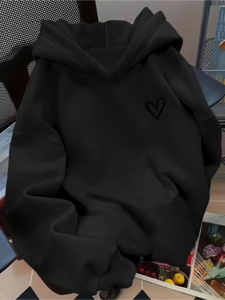 Women's Casual Hooded Sweatshirt Comfortable, Thickened Hoodie Featuring a Graphic Print; Perfect for Autumn and Winter; Cozy and Warm; Suitable for Casual Wear; Machine Washable. - Black