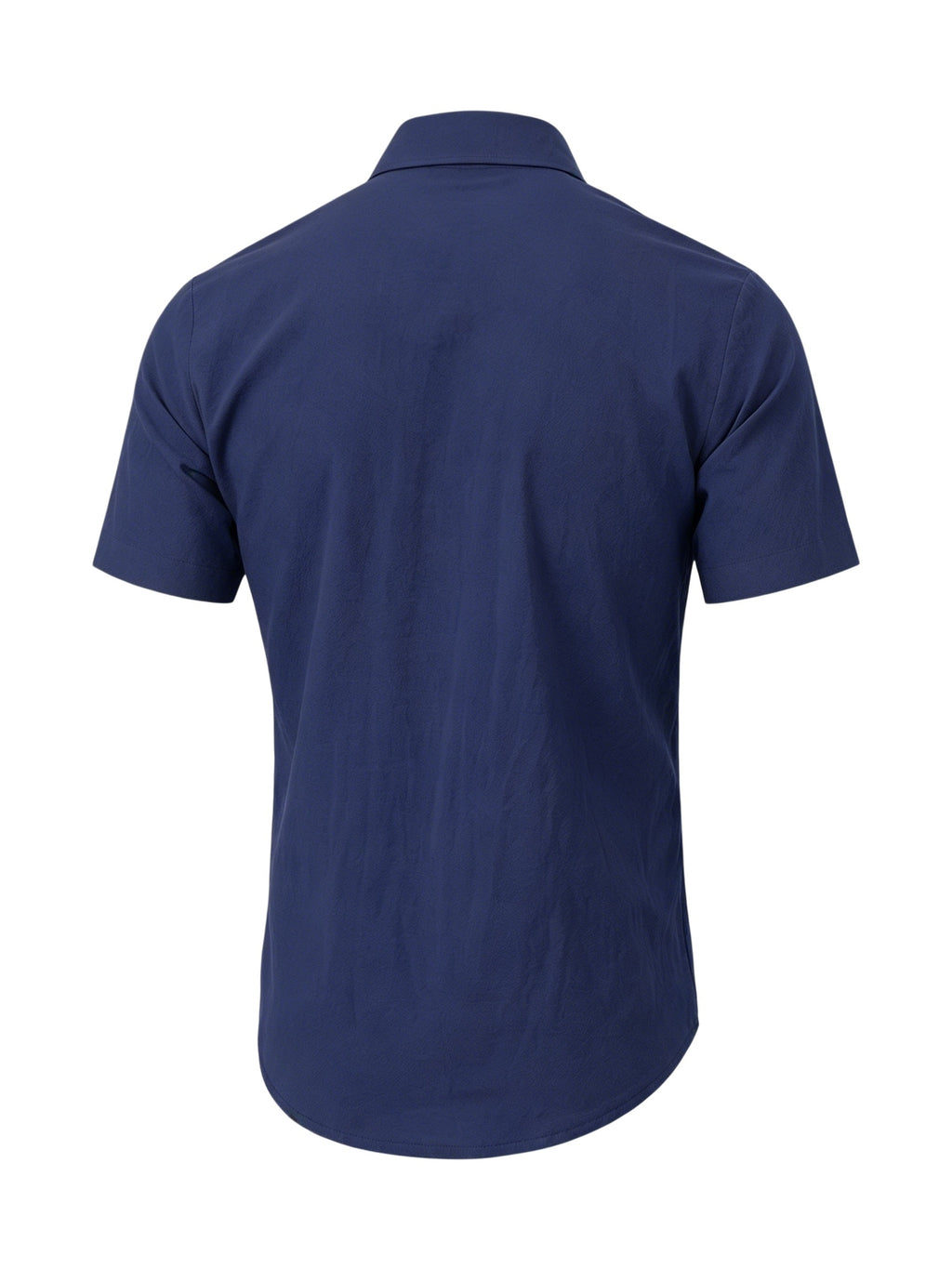 Men's Solid Color Button-Up Lapel Collar Short Sleeve Shirt - Breathable Textured Linen Button-Front Collar Shirt Suitable for Beach, Casual & -Casual Wear, Summer Office Outfits - Non-Stretch Button Collar - Navy Color