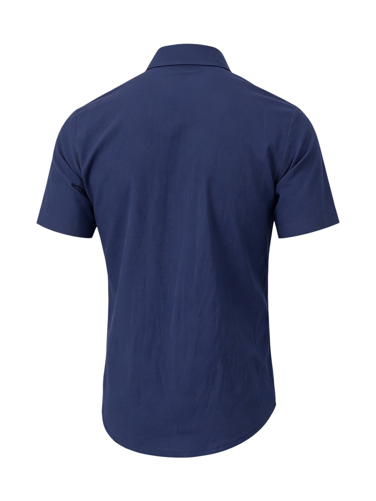 Men's Solid Color Button-Up Lapel Collar Short Sleeve Shirt - Breathable Textured Linen Button-Front Collar Shirt Suitable for Beach, Casual & -Casual Wear, Summer Office Outfits - Non-Stretch Button Collar - Navy Color