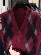 Men's Business Casual Button-Up Knit Sweater Vest - Red