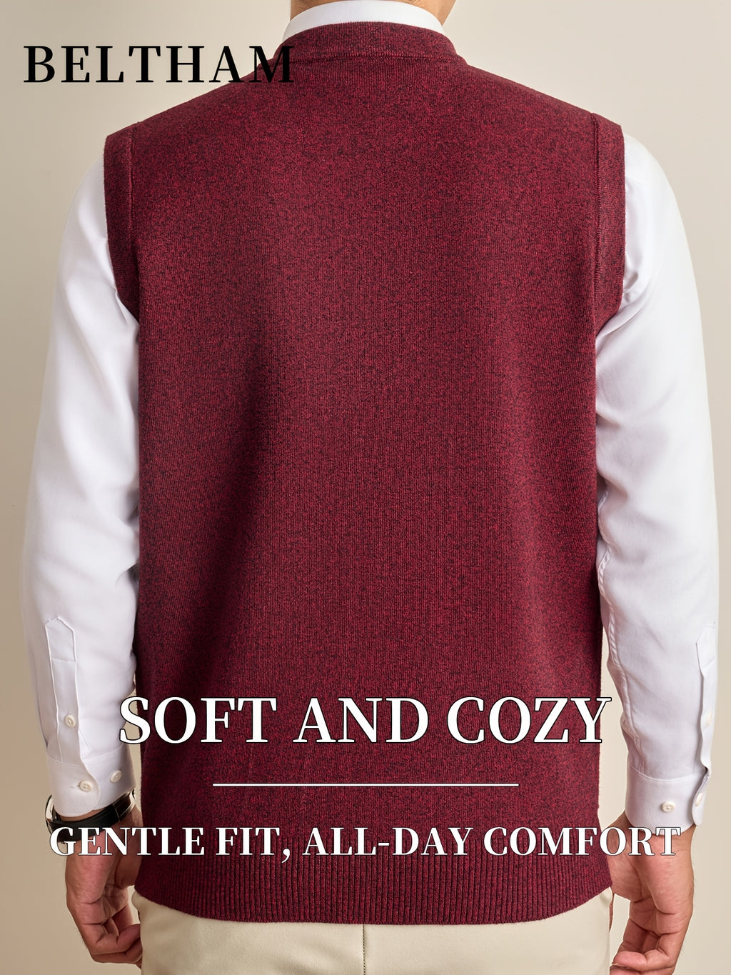 New Autumn Winter Men Thick Knit Vest, Ideal Gift for Dad And Husband, Knit Waistcoat with Pockets, Warm Cold Resistant Soft Comfortable Sweater Vest, Minimal Elegant Versatile Top for Daily Casual Business Sports Camping Wear - Red