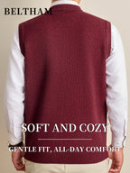 New Autumn Winter Men Thick Knit Vest, Ideal Gift for Dad And Husband, Knit Waistcoat with Pockets, Warm Cold Resistant Soft Comfortable Sweater Vest, Minimal Elegant Versatile Top for Daily Casual Business Sports Camping Wear - Red