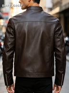 Men's Minimalist Stand-Up Collar Motorcycle Jacket, Windproof, Wear-Resistant, Smooth, Wrinkle-Resistant, Sleek, Slim-Fit, Versatile, Fine Matte Fabric, Classic Stand-Up Collar, Regular Fit, Short Style, Suitable for Urban Outings Winter Clothes - Dark Brown