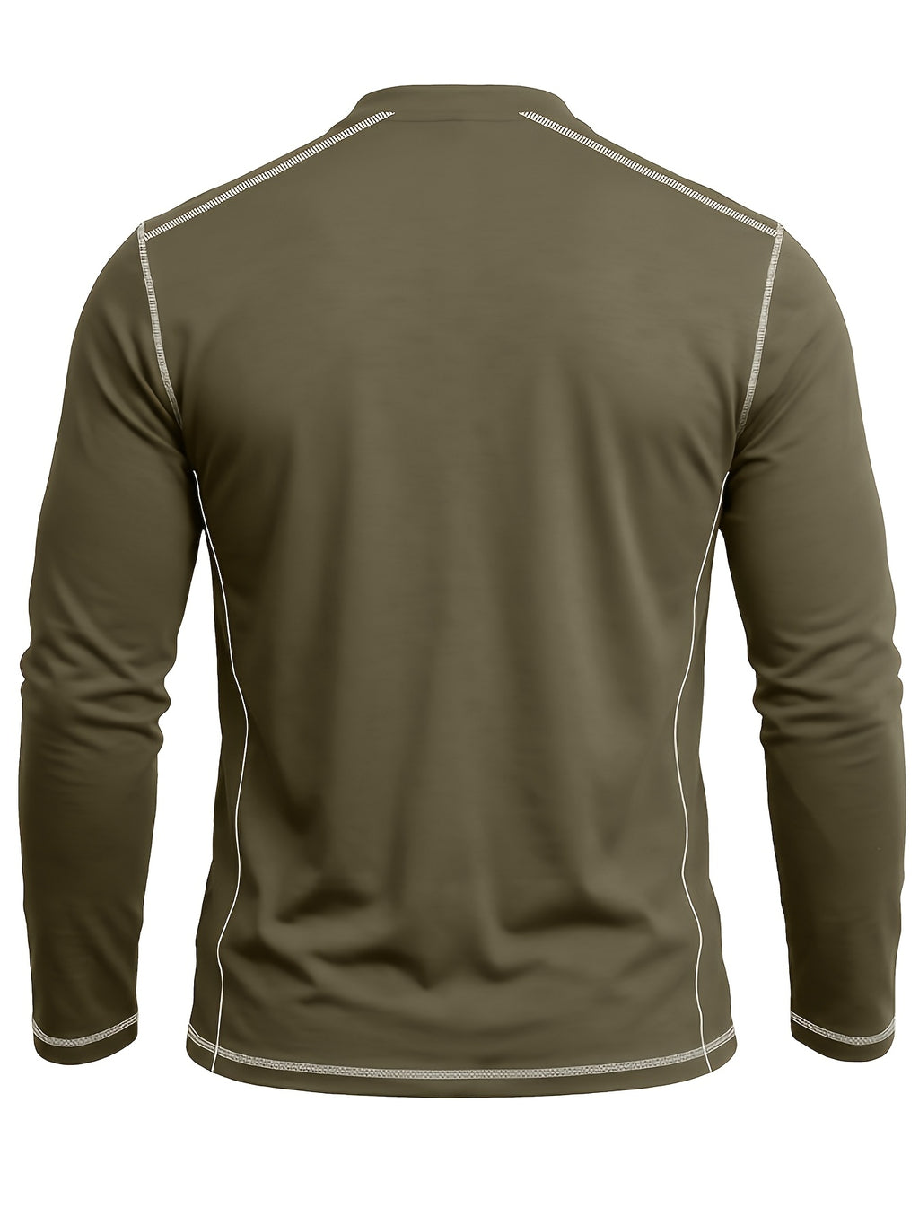 Autumn Winter Men'S Long Sleeve Henley Shirt, Cross-Border New Color-Block Fashion Casual Base Layer Round Neck T-Shirt - Military Green