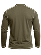 Autumn Winter Men'S Long Sleeve Henley Shirt, Cross-Border New Color-Block Fashion Casual Base Layer Round Neck T-Shirt - Military Green
