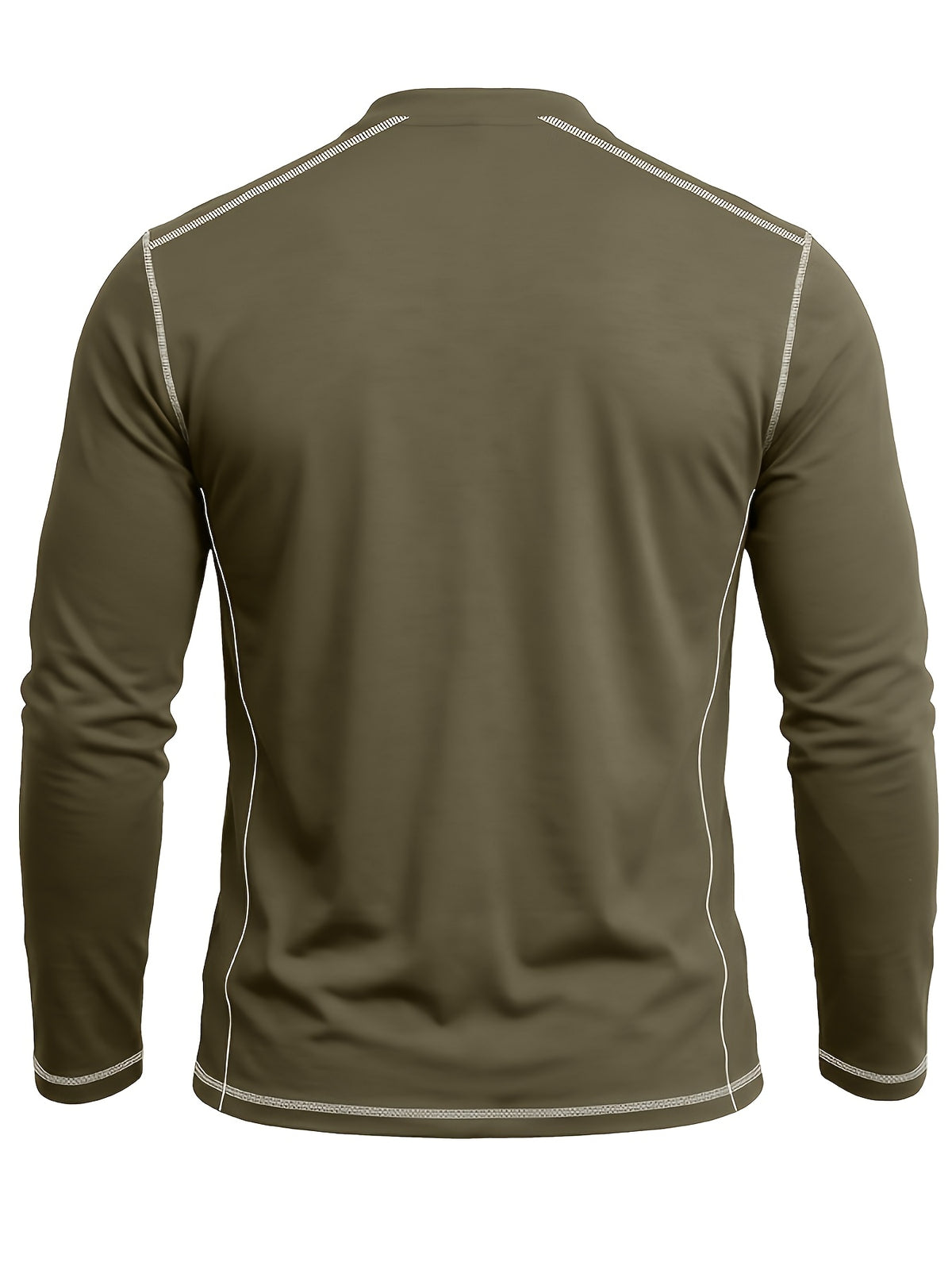 Autumn Winter Men'S Long Sleeve Henley Shirt, Cross-Border New Color-Block Fashion Casual Base Layer Round Neck T-Shirt - Military Green