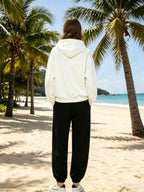 Lazy Style Loose Sweatshirt and Sweatpants Set, Long Sleeve Hooded Top and Jogger Pants, Daily Running Sportswear - White sweatshirt + black sweatpants