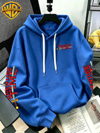 Adventure Time 4-Panel Comic Cartoon Pattern Print Hooded Sweatshirt - Men'S Casual All-Match Pullover, Comfortable Autumn/Winter Wear, for Sports, Outdoors, Picnics, Travel, Daily/Commute/Home Choice, Perfect Gift for Lovers And Friends - Unisex - Blue