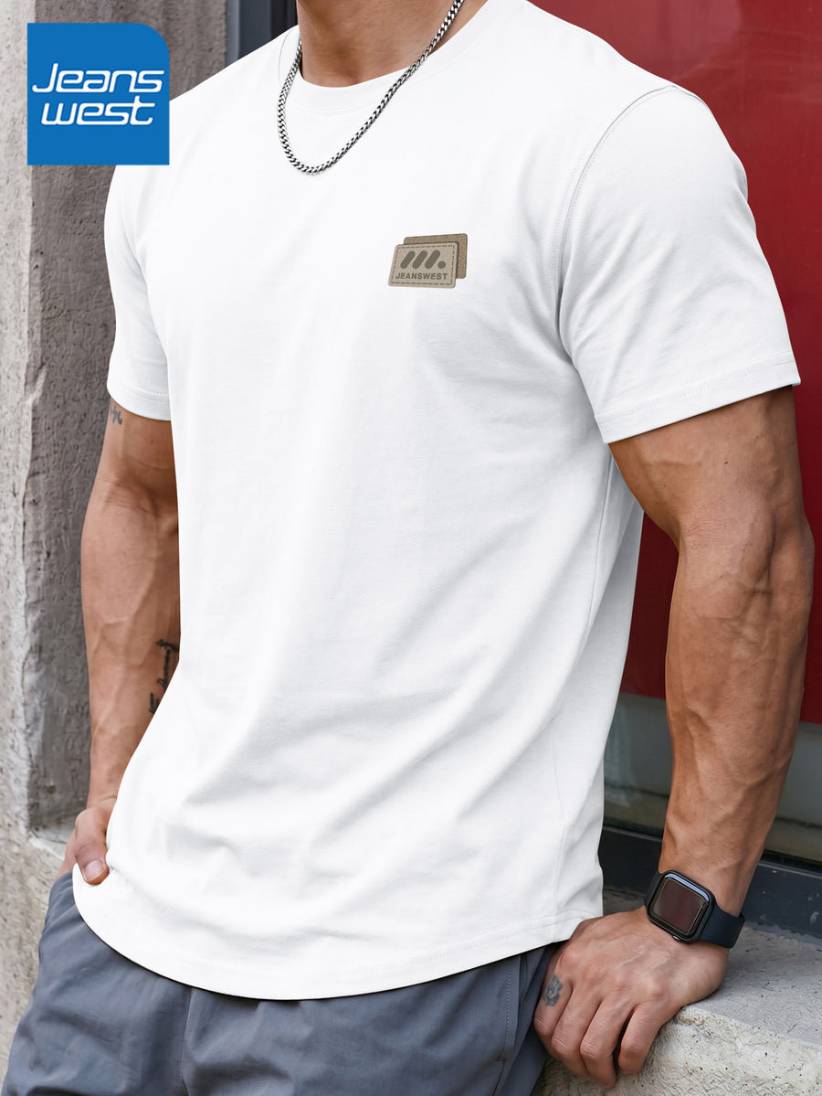 JEANSWEST Men'S Summer 100% Athletic Casual Short Sleeve T-Shirt, Loose Fit - White