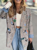 Fashionable Commuting Elegant Long-Sleeve Blazer with Patchwork And Graffiti Print on The Cuffs - Multicolor