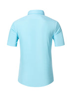 2pcs Men's Short-Sleeve Shirts, Henley/Stand-Up Collar Design, Summer Casual Outerwear - Light Green