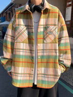 23420 Men'S Fashion Casual Plaid Small Fragrant Style Long Sleeve Shirt - Khaki
