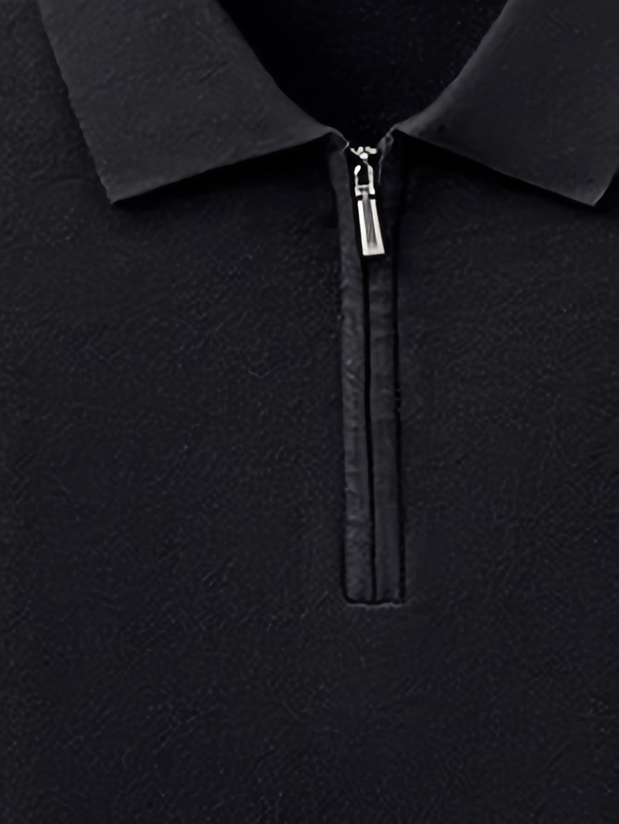 Men's Polo Collar Half-Zip Knit Sweater, Solid Color Minimalist Light Business Knit Pullover, Suitable for Spring, Autumn, and Early Winter, for Commuting and Casual Wear - SINBOS - Black